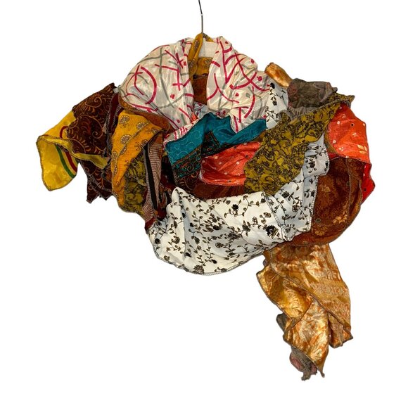 Summer ethnic Indian Sari ruffle multi silk print scarf - Picture 1 of 5